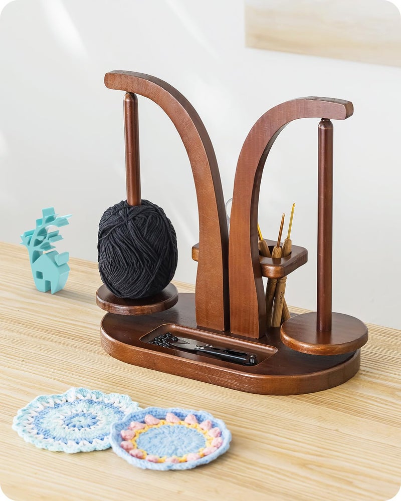 Baffect Yarn Holder Magnetic Yarn Ball Holder Wooden Yarn Spindle with Double Spindles Spinning Yarn Holder for Crochet Lovers - Image 2
