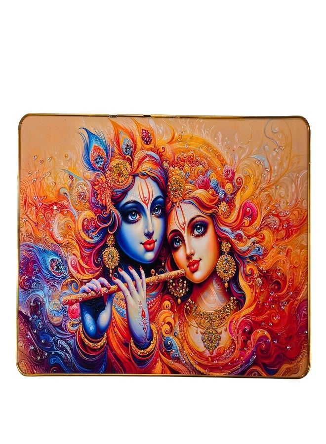 Reyal Radha Krishna Crystal Embedded High Gloss Wall Painting, Golden Slim Frame, 45x30 Cm (18x12 Inch) Wall Art for Living Room, Bedroom, Office & Home Décor (RK-04) - Image 1