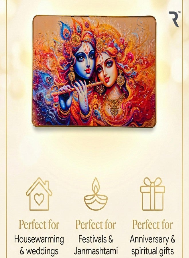 Reyal Radha Krishna Crystal Embedded High Gloss Wall Painting, Golden Slim Frame, 45x30 Cm (18x12 Inch) Wall Art for Living Room, Bedroom, Office & Home Décor (RK-04) - Image 5