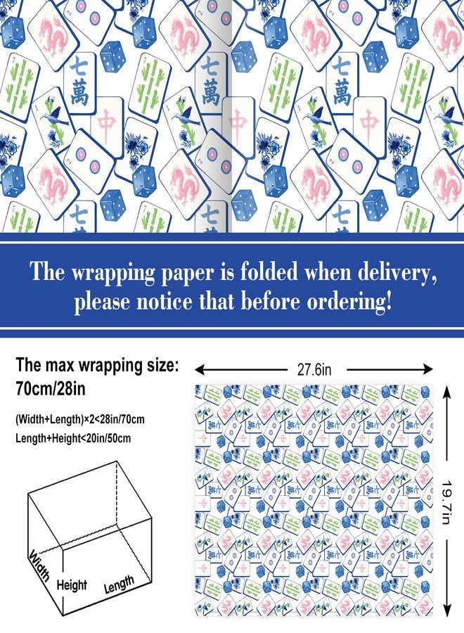 FYSUIMU 6 Sheets Mahjong Wrapping Paper - Not Roll - Watercolor Blue Mahjong Dice Gift Wrap Paper Folded Flat for Birthday Game Night DIY Crafts, 19.7 x 27.6 Inch - Image 2