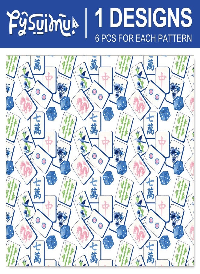 FYSUIMU 6 Sheets Mahjong Wrapping Paper - Not Roll - Watercolor Blue Mahjong Dice Gift Wrap Paper Folded Flat for Birthday Game Night DIY Crafts, 19.7 x 27.6 Inch - Image 3