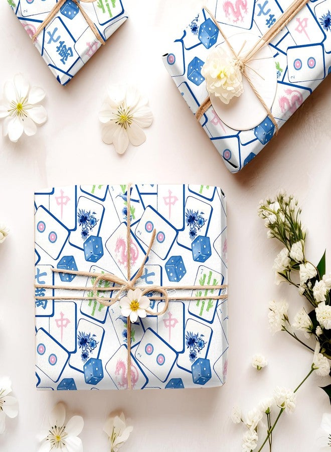 FYSUIMU 6 Sheets Mahjong Wrapping Paper - Not Roll - Watercolor Blue Mahjong Dice Gift Wrap Paper Folded Flat for Birthday Game Night DIY Crafts, 19.7 x 27.6 Inch - Image 5