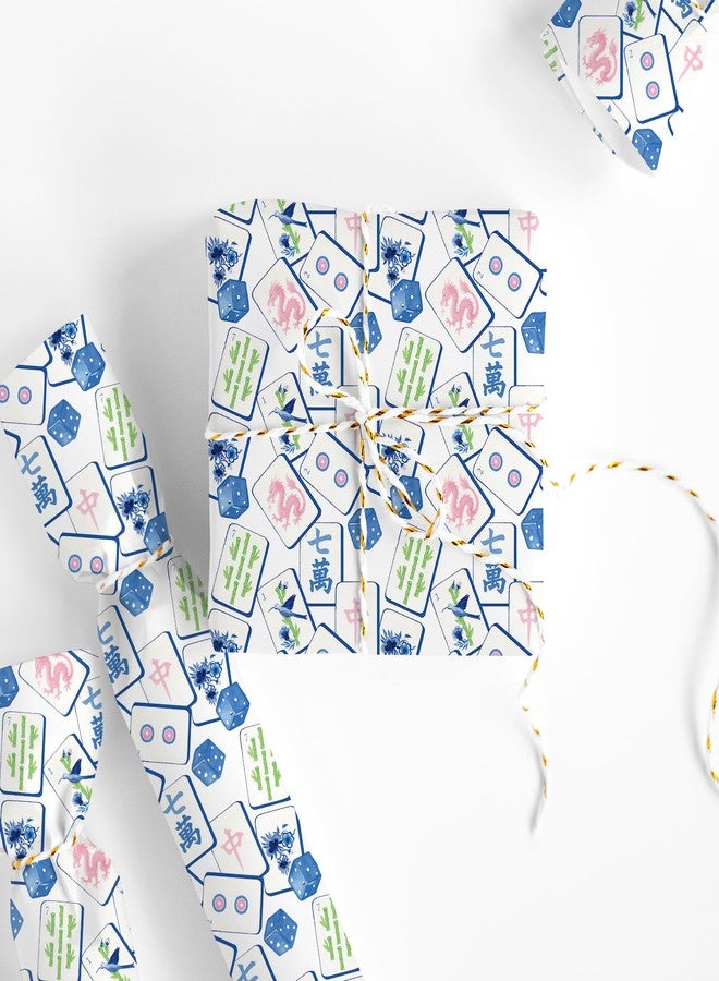 FYSUIMU 6 Sheets Mahjong Wrapping Paper - Not Roll - Watercolor Blue Mahjong Dice Gift Wrap Paper Folded Flat for Birthday Game Night DIY Crafts, 19.7 x 27.6 Inch - Image 4
