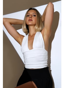 Win Moda Women's Back-Tied Crop Blouse  - Image 5