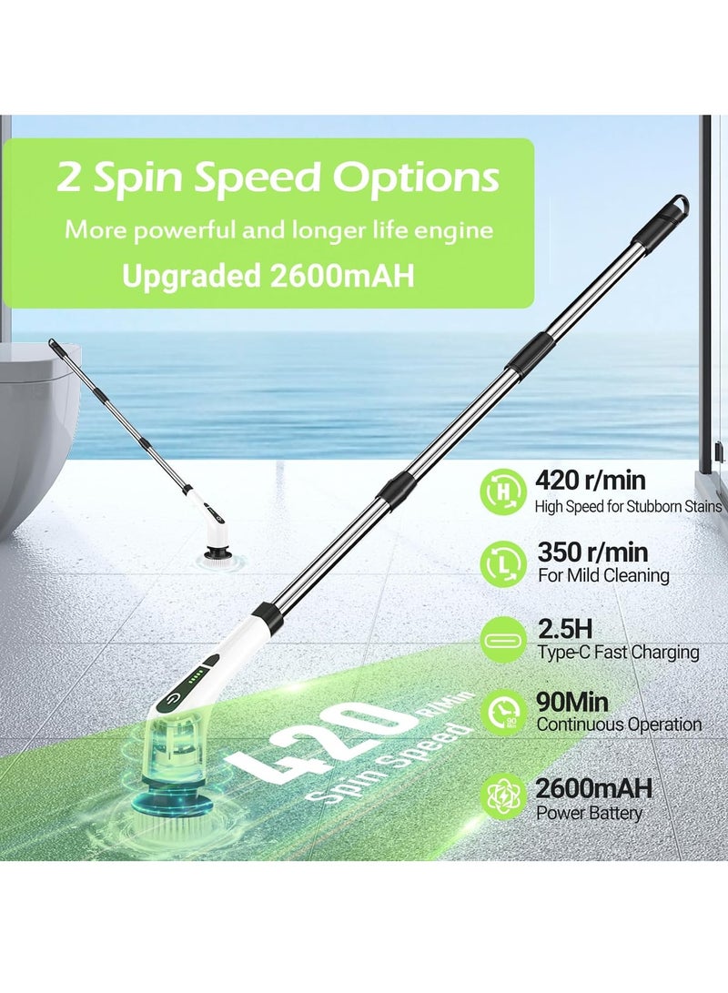 JAJEEK Cordless Rotating Electric Scrubber Brush with Long Handle & 7 Replaceable Cleaning Heads – Extendable as Short Handle, Portable Electric Shower Brush, Home Cleaning Tools for Floor, Tile, Bathroom, Kitchen & More  - Image 2
