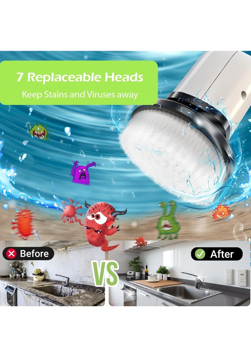 JAJEEK Cordless Rotating Electric Scrubber Brush with Long Handle & 7 Replaceable Cleaning Heads – Extendable as Short Handle, Portable Electric Shower Brush, Home Cleaning Tools for Floor, Tile, Bathroom, Kitchen & More  - Image 4
