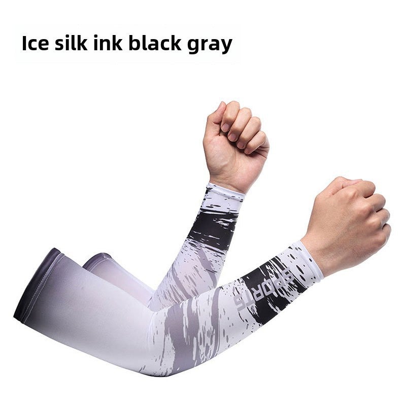 Summer Ice Silk Sun Protection Sleeves for Men Ink Black  - Image 1