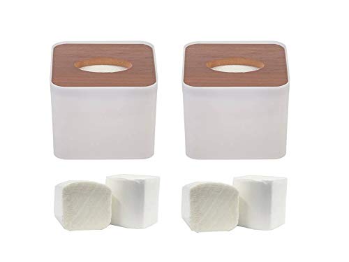 MDN Mist Square Wooden Top Facial Tissue Dispenser and Holder for Bathroom Vanity Countertops Bedroom Dressers Night Stands Desks Tables - Set of 2 - Image 1