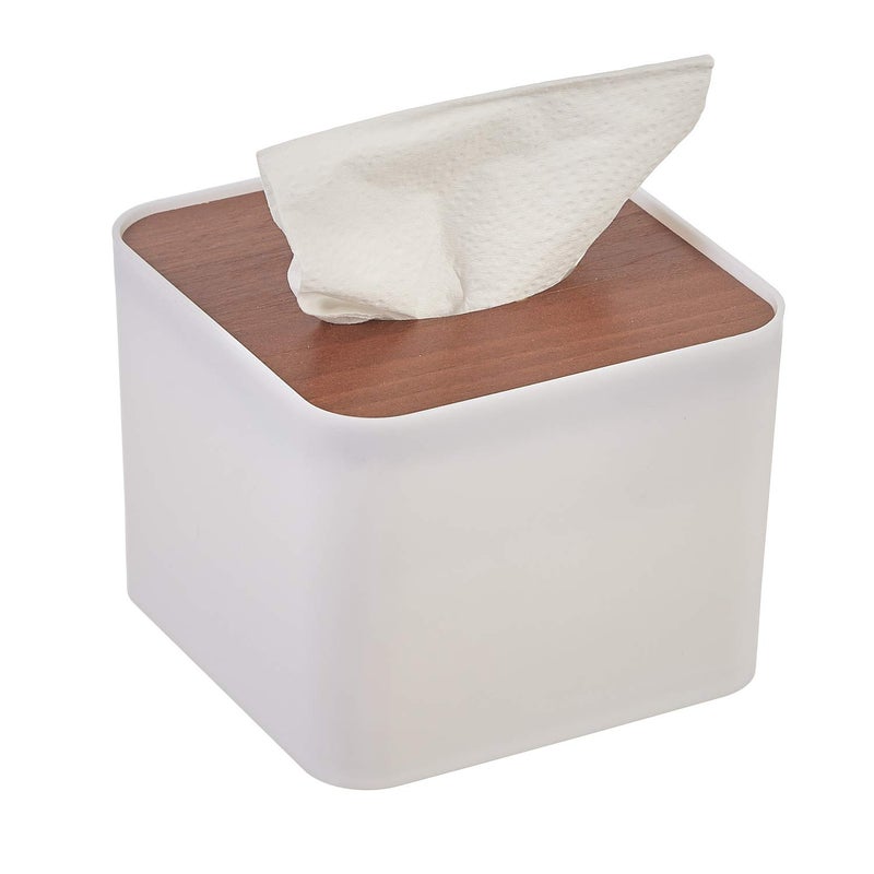 MDN Mist Square Wooden Top Facial Tissue Dispenser and Holder for Bathroom Vanity Countertops Bedroom Dressers Night Stands Desks Tables - Set of 2 - Image 2