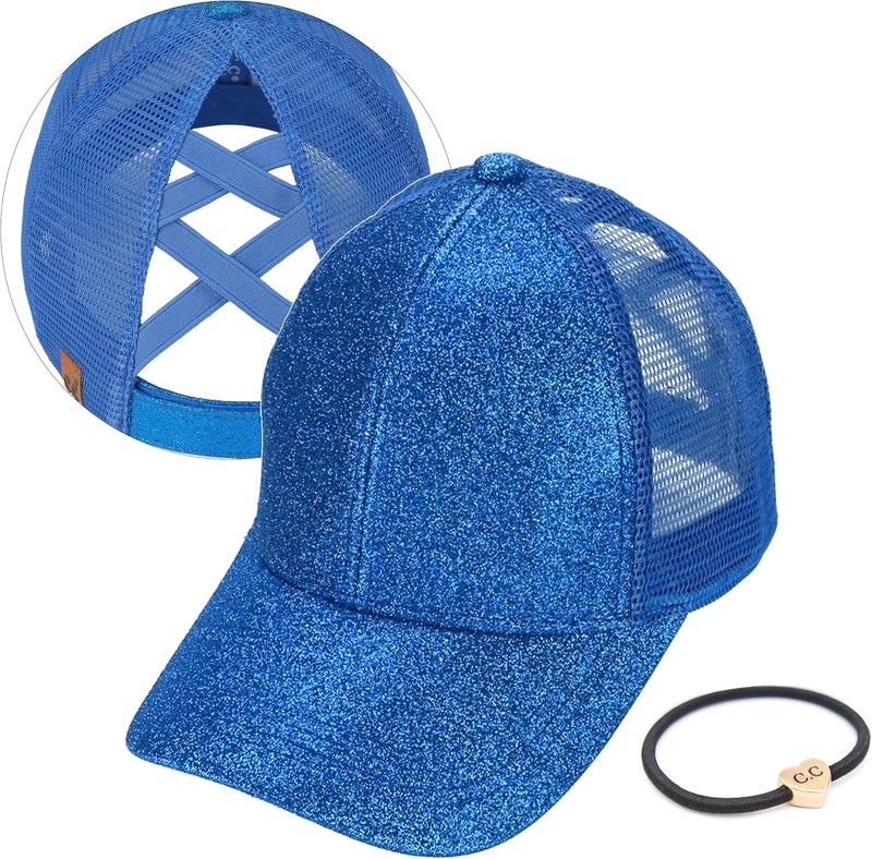 Cc Ponycap Messy High Bun Ponytail Adjustable Glitter Mesh Trucker Baseball Cap - Image 1