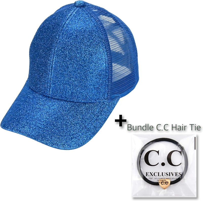 Cc Ponycap Messy High Bun Ponytail Adjustable Glitter Mesh Trucker Baseball Cap - Image 2