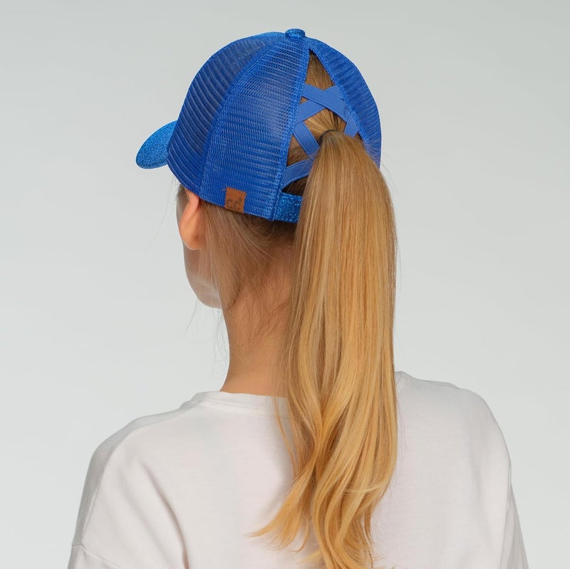 Cc Ponycap Messy High Bun Ponytail Adjustable Glitter Mesh Trucker Baseball Cap - Image 4