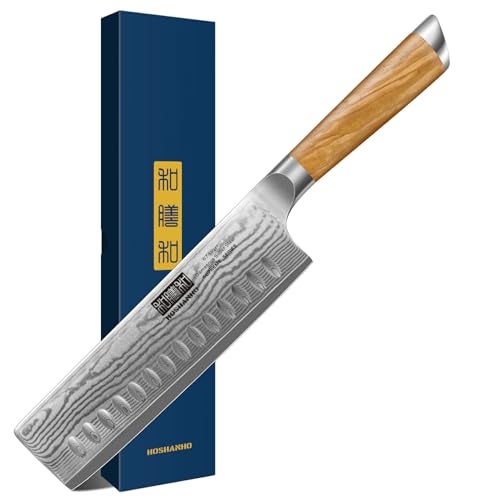 HOSHANHO Damascus Nakiri Knife 65 Inch Super Sharp Damascus 10Cr15CoMoV Japanese Kitchen Knife Cleaver and Vegetable Knife with Ergonomic Olive Wood Handle - Image 1