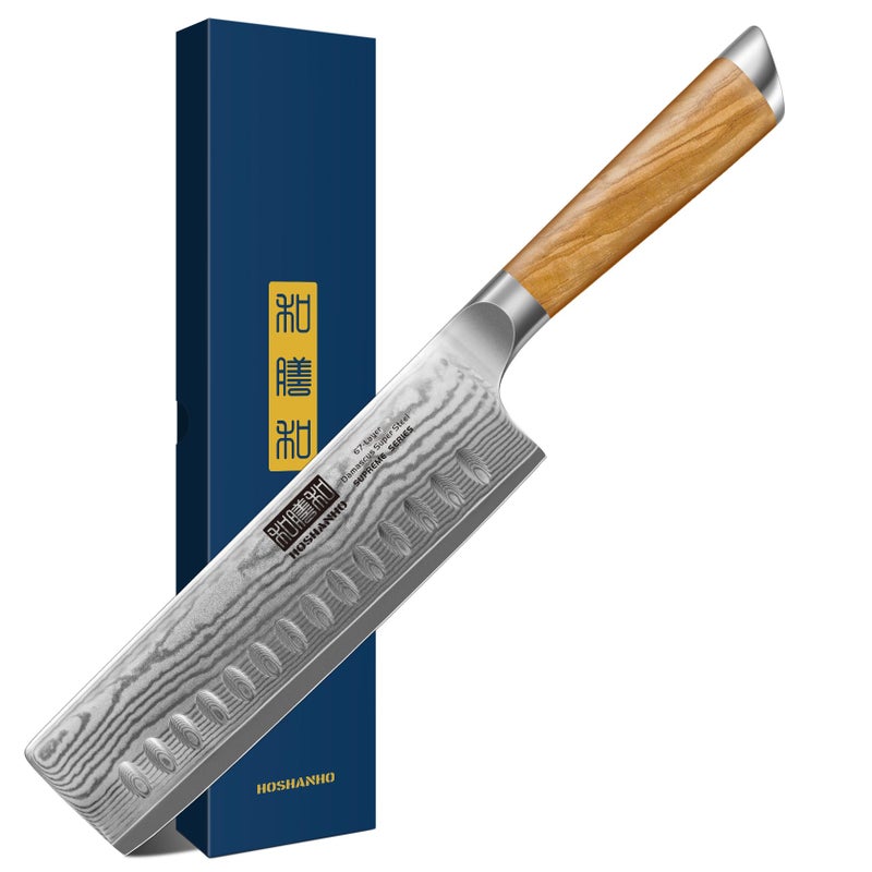 HOSHANHO Damascus Nakiri Knife 65 Inch Super Sharp Damascus 10Cr15CoMoV Japanese Kitchen Knife Cleaver and Vegetable Knife with Ergonomic Olive Wood Handle - Image 2