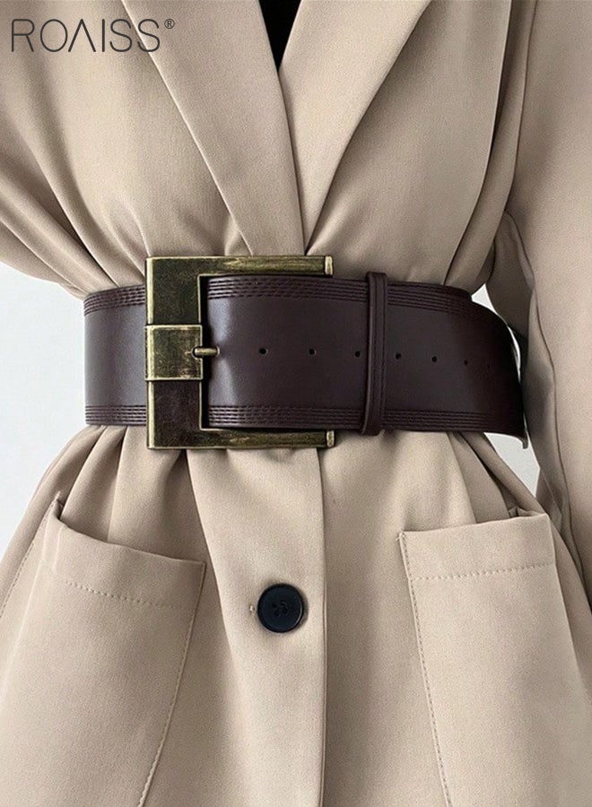 roaiss Women's Retro Brown Wide Buckle PU Belt, Simple and Versatile Decorative Belt,Formal Shirt Jacket Waist Belts Suitable for Women Jeans, Sweaters, Suits, Dresses - Image 3