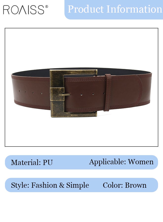 roaiss Women's Retro Brown Wide Buckle PU Belt, Simple and Versatile Decorative Belt,Formal Shirt Jacket Waist Belts Suitable for Women Jeans, Sweaters, Suits, Dresses - Image 4