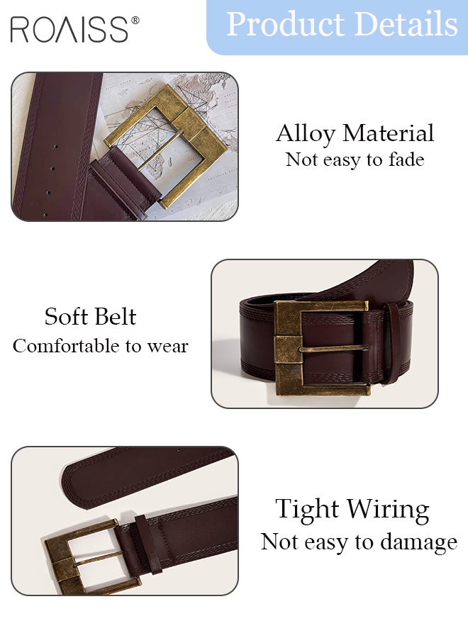 roaiss Women's Retro Brown Wide Buckle PU Belt, Simple and Versatile Decorative Belt,Formal Shirt Jacket Waist Belts Suitable for Women Jeans, Sweaters, Suits, Dresses - Image 5