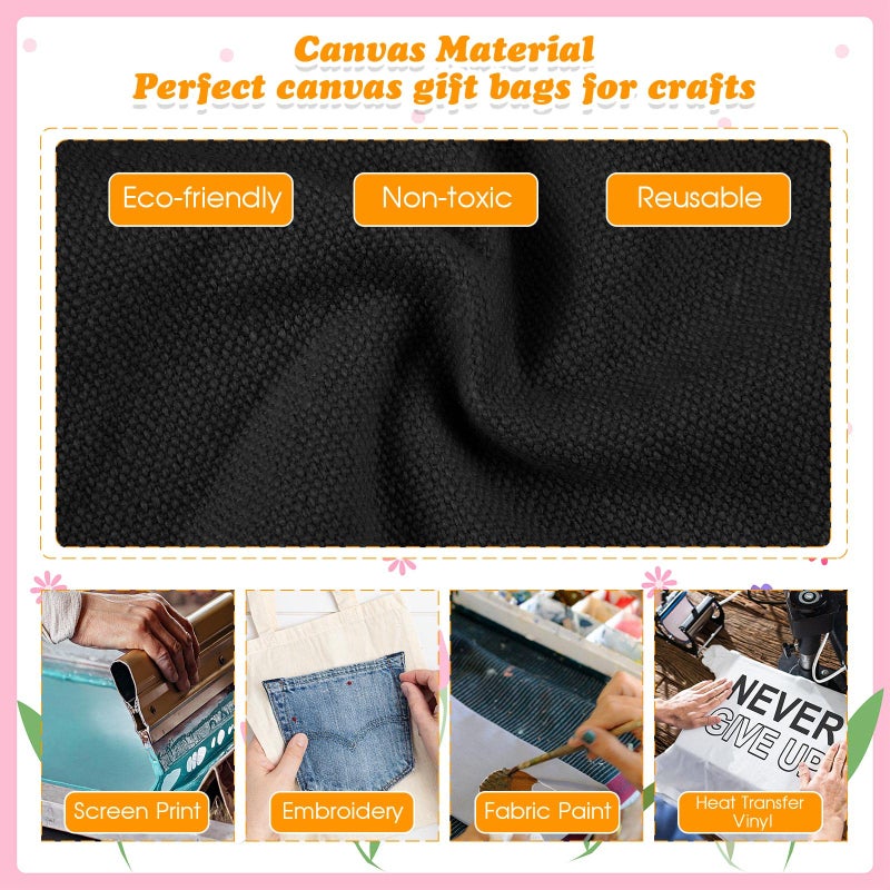 Amylove أميلوف 24 قطعة حقيبة توت صغيرة قماشية فارغة للتصميمات القابلة لإعادة الاستخدام للتسوق والأمتعة والأعمال اليدوية للحفلات (8.5 × 8 بوصة أسود) - Image 3