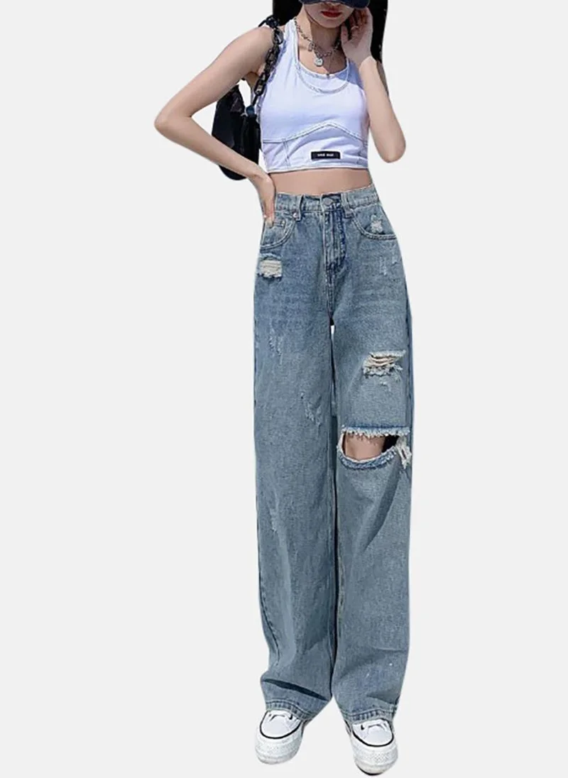 يونيكي Blue Solid Mid Rise Straight Fit Straight Jeans