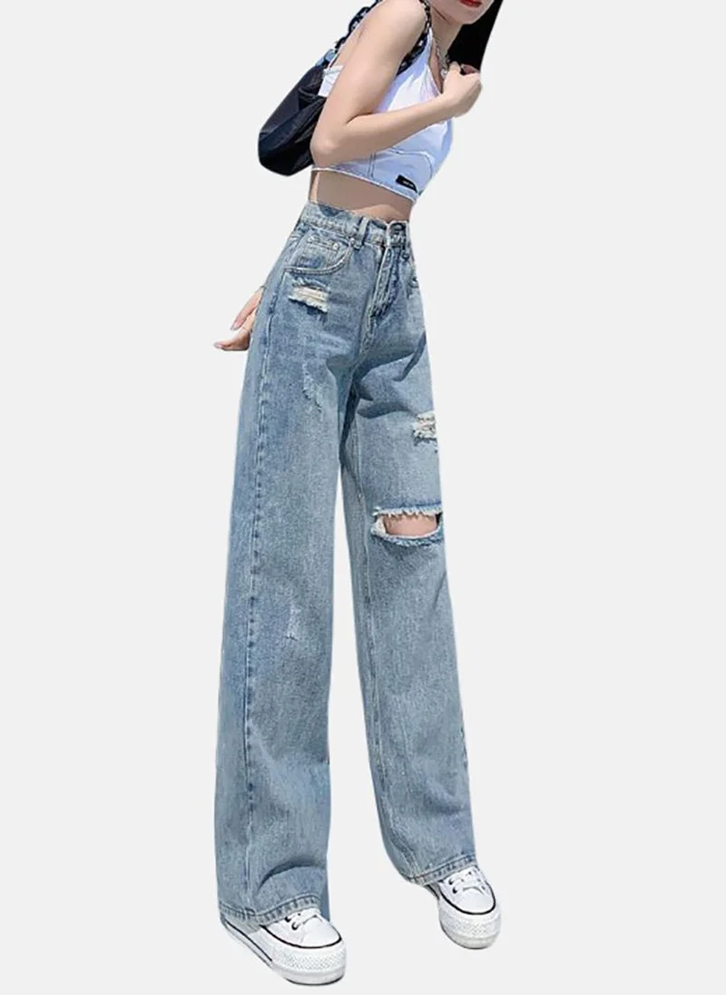 يونيكي Blue Solid Mid Rise Straight Fit Straight Jeans