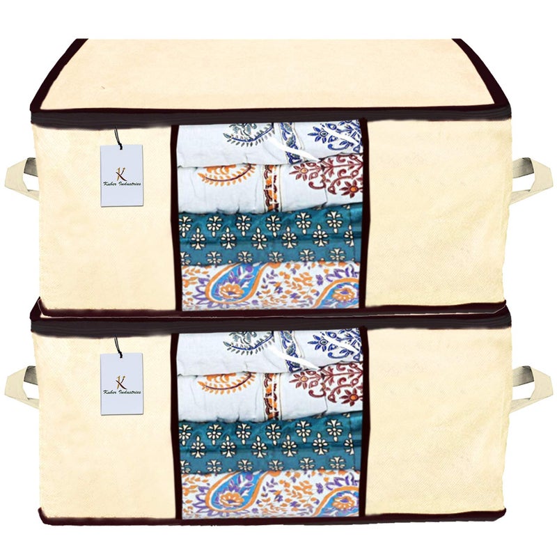 Kuber Industries Underbed Storage Bag Storage Organiser Blanket Cover Set of 2 Ivory Extra Large CTKTC23928 - Image 1