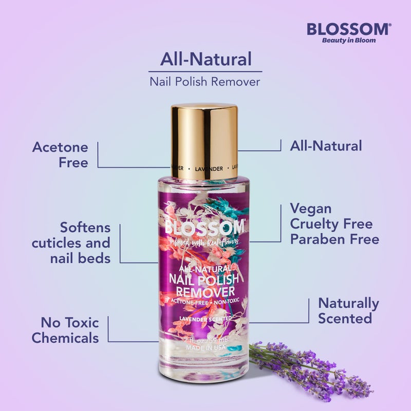Blossom Non Toxic Nail Polish Remover Non Acetone, All Natural Scented, Vegan, Acetone Free Nail Polish Remover, Organic Plant-Based, Infused with Real Flowers, Made in USA, 2oz, Lavender - Image 5
