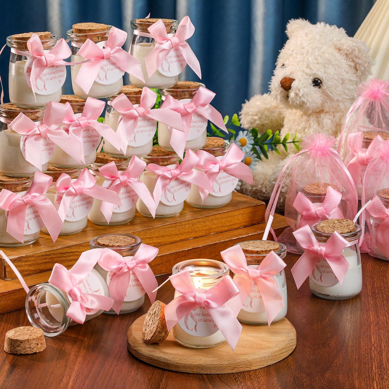 Threlaco 20 Pcs Bow Baby Shower Favors Party Candle Lavender Scented Glass Mason Jar Wax Candle Bulk for Guests Girl Boy Gender Reveal Party Gifts(Pink) - Image 1