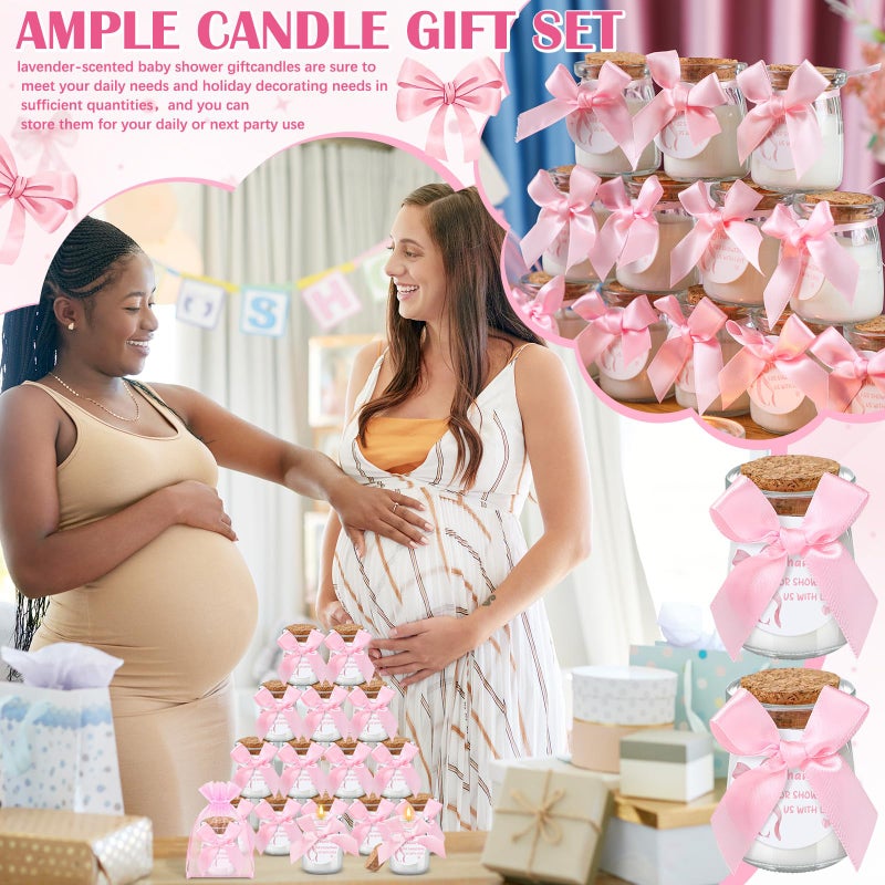 Threlaco 20 Pcs Bow Baby Shower Favors Party Candle Lavender Scented Glass Mason Jar Wax Candle Bulk for Guests Girl Boy Gender Reveal Party Gifts(Pink) - Image 5