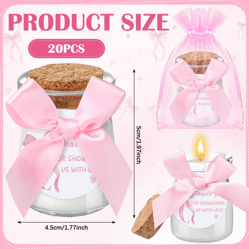 Threlaco 20 Pcs Bow Baby Shower Favors Party Candle Lavender Scented Glass Mason Jar Wax Candle Bulk for Guests Girl Boy Gender Reveal Party Gifts(Pink) - Image 2