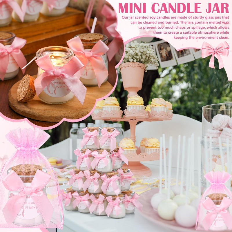 Threlaco 20 Pcs Bow Baby Shower Favors Party Candle Lavender Scented Glass Mason Jar Wax Candle Bulk for Guests Girl Boy Gender Reveal Party Gifts(Pink) - Image 4