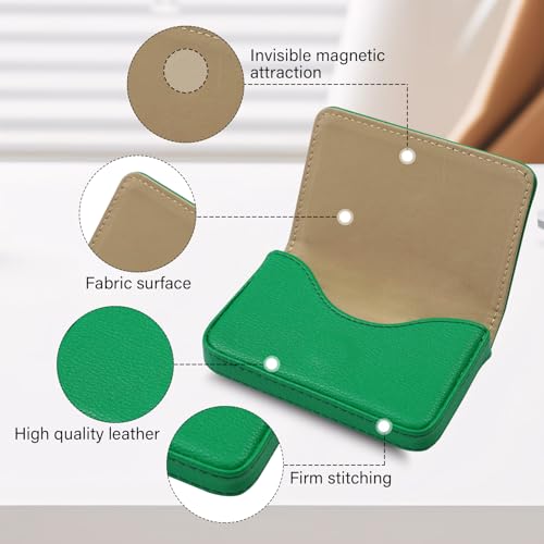 AI-DEE Business Card Holder，PU Leather Business Card Case Color Printing Pattern Card Holder Wallet，Pockets Magnetic Credit Card Holders for Men and Women - Dark Green - Image 3