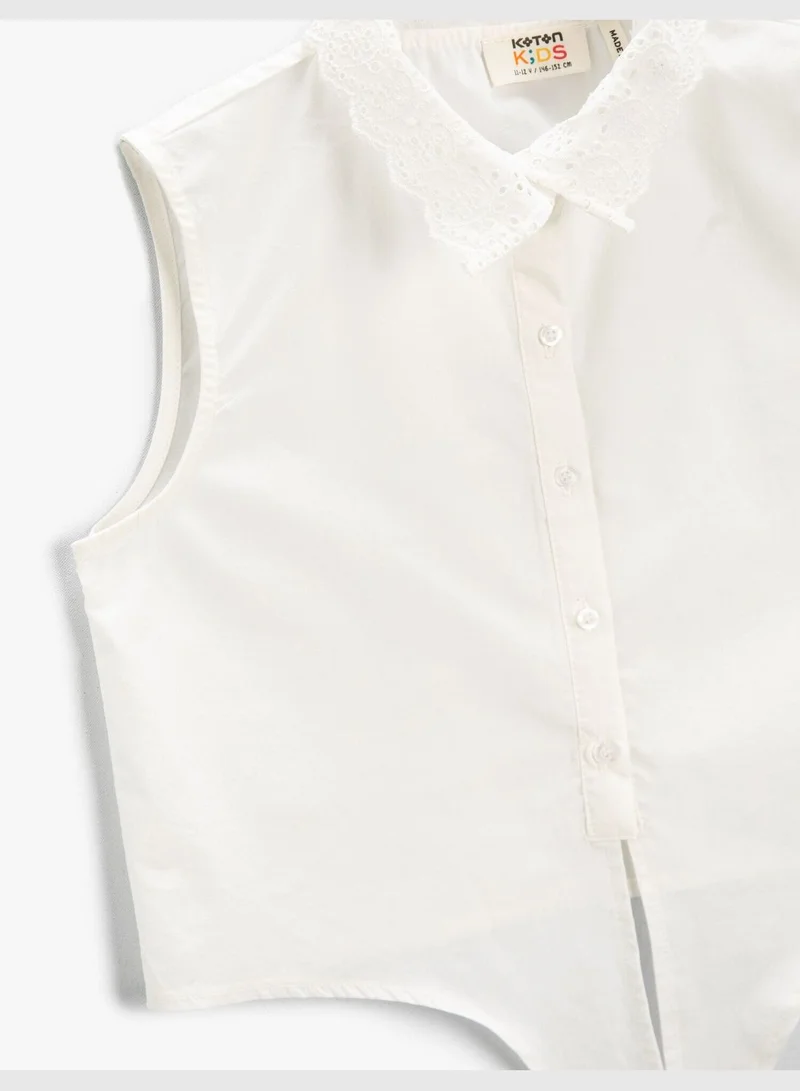 KOTON Tie-Front Shirt Cutwork Embroidery Neck