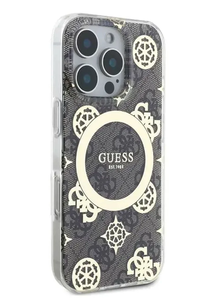 GUESS Magsafe IML 4G Design Hard Case With Peony for iPhone 16 Pro / Comfortable and Secure Grip / Easy Snap-On / Accurate Cutouts - Brown