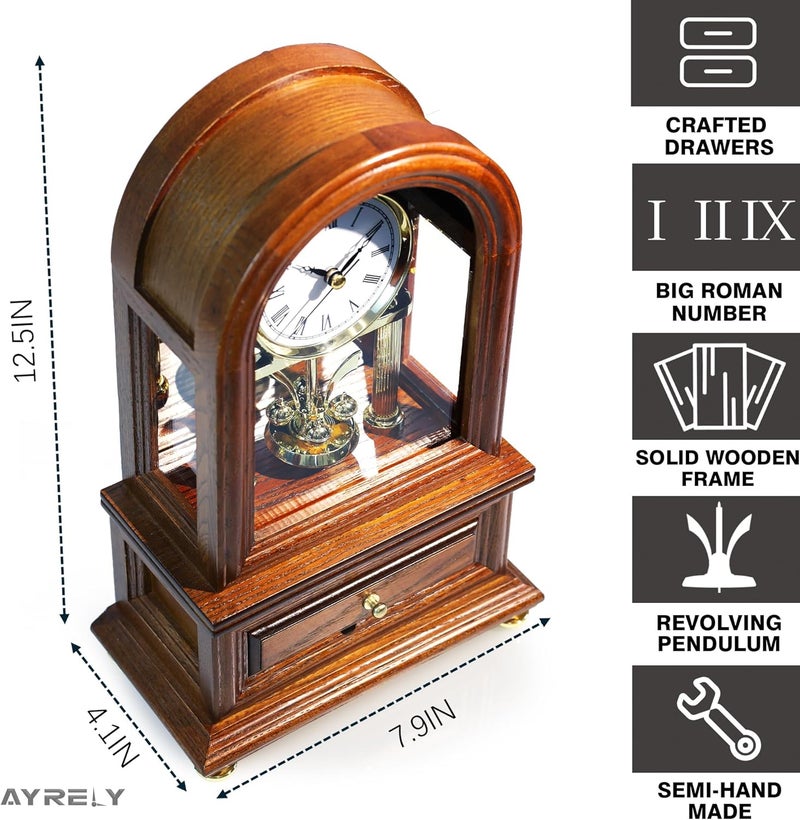 AYRELY ® Wooden Table Anniversary Clock, Antique Shelf Clocks, Revolving Pendulum Mantel Clocks, Desk Grandfather Clock for Living Room, Home Decor Gift - Image 2