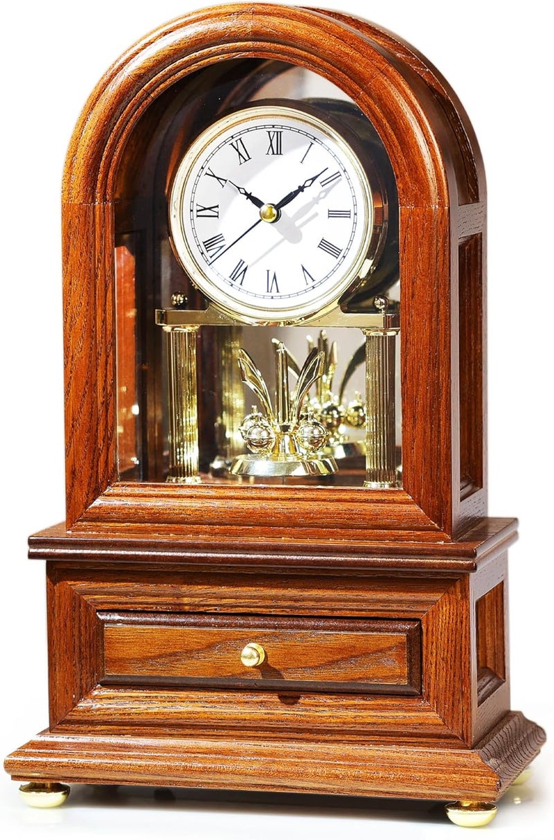 AYRELY ® Wooden Table Anniversary Clock, Antique Shelf Clocks, Revolving Pendulum Mantel Clocks, Desk Grandfather Clock for Living Room, Home Decor Gift - Image 1