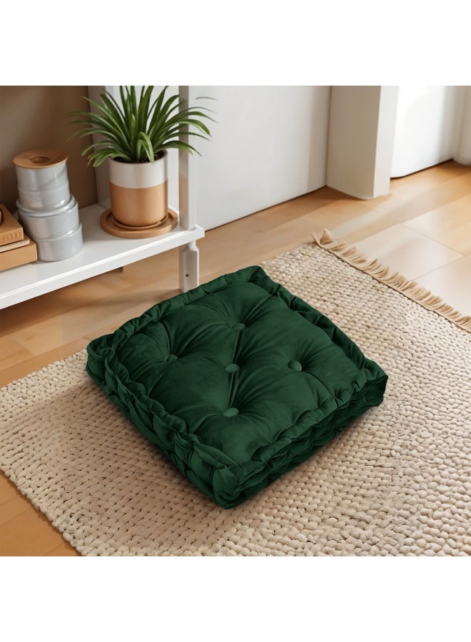 Rest Box Cushion Seat Pad Premium Velvet Chair Pad Adults Chair Armchair Dark Green 40Cm X 40Cm + 8Cm  - Image 1