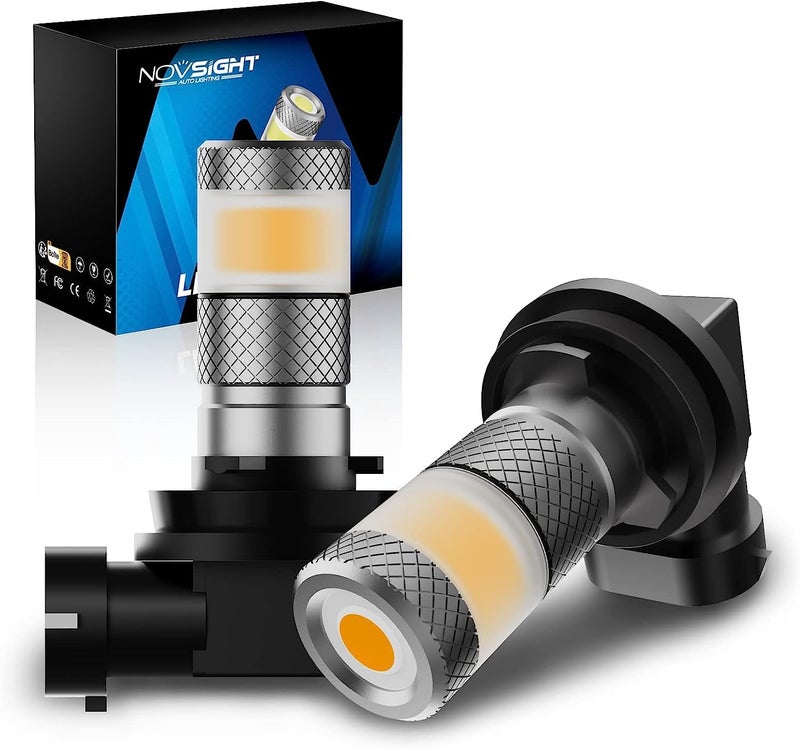 مصابيح ضباب LED NOVSIGHT 9140H109145 أمبر 3000K 360 درجة إضاءة كاملة عمر 50000 ساعة مقاومة للماء IP68 سهلة التركيب خلال 5 دقائق