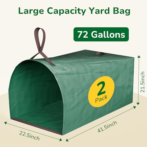 GreatBuddy Lawn Bag 72 Gallon Yard Waste Bags Heavy Duty PP Garden Leaf Bags for Leaves Grass and Debris Reusable Foldable Leaf Collector with Handles Wide Opening and Selfstand Design 2 Pack - Image 3