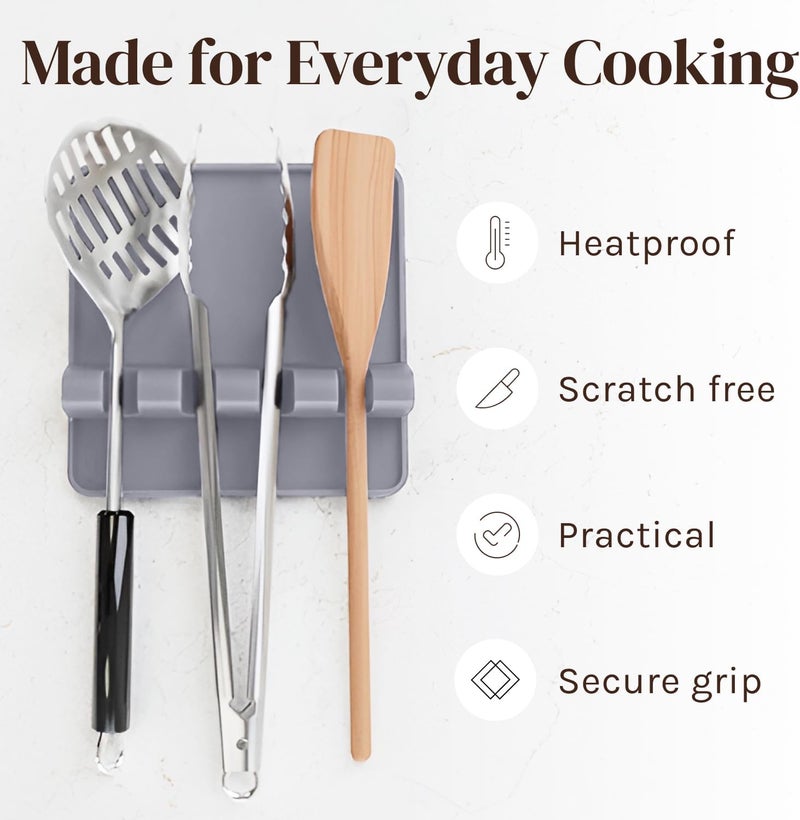 Cooler Kitchen Gray Silicone Spoon Rest for Stove Top with Drip Pad (1 Pack) - Extra Large Heat-Resistant, BPA-Free Utensil Rest for Kitchen Counter - Utensil Holder for Spatulas, Tongs, Ladles and Kitchen Gadgets - Image 5