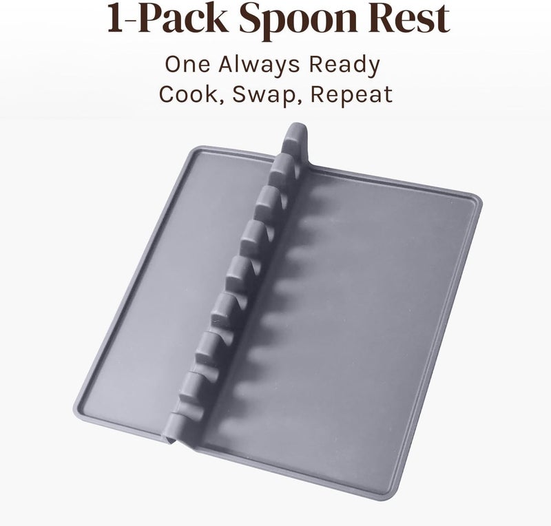 Cooler Kitchen Gray Silicone Spoon Rest for Stove Top with Drip Pad (1 Pack) - Extra Large Heat-Resistant, BPA-Free Utensil Rest for Kitchen Counter - Utensil Holder for Spatulas, Tongs, Ladles and Kitchen Gadgets - Image 2