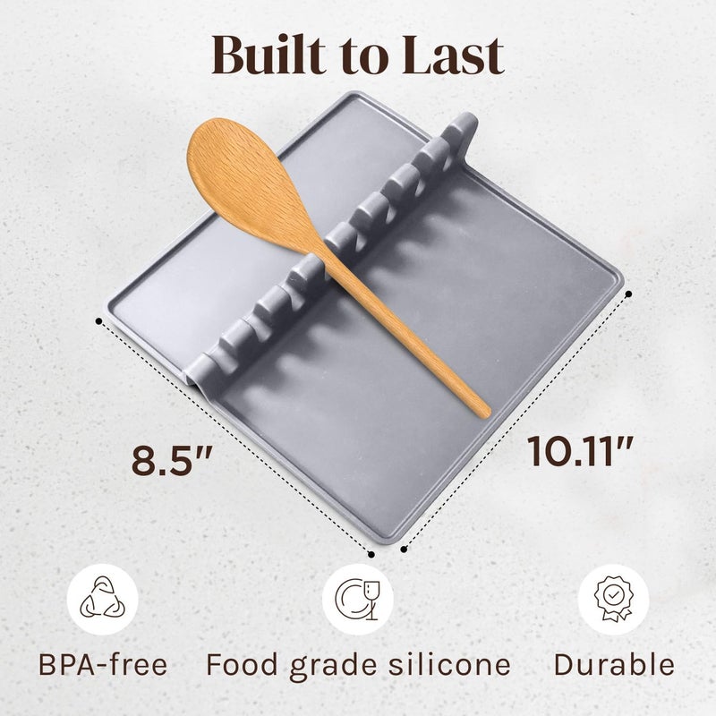 Cooler Kitchen Gray Silicone Spoon Rest for Stove Top with Drip Pad (1 Pack) - Extra Large Heat-Resistant, BPA-Free Utensil Rest for Kitchen Counter - Utensil Holder for Spatulas, Tongs, Ladles and Kitchen Gadgets - Image 4