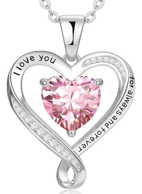 Infinity Heart Pendant Necklace for Women 925 Sterling Silver, Silver Birthstone Necklace for Women, Anniversary Birthday Gifts for Her Wife Daughter Girlfriend Girls, Valentines Day Mothers Day  Gifts Jewelry for Women Mom…