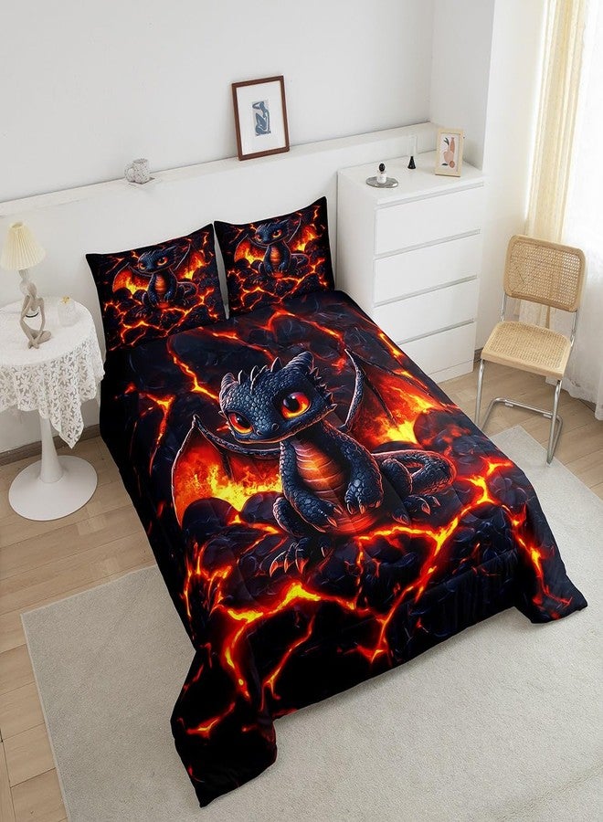 Man Fei Dragon Comforter Set Twin Size,Volcano Eruption 3D Red Lava Flame Print Bedding Set 2 Pcs for Boys Girls,Cute Black Dragon Mystic Animal Natural Disaster Down Comforter,1 Pillowcase - Image 4