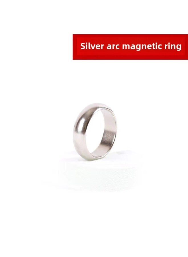 Magic Props Magnetic Ring Single Ring Magnetic Ring Magnet Ring Black Strip Strong Magnetic Ring Magnetic Ring Spot-Color:Silver Arc Small  - Image 1