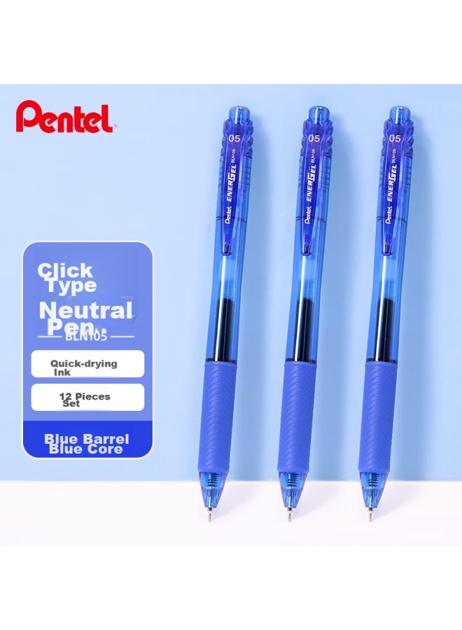 Pentel Mm Retractable Gel Pen, Quick-drying Ink Pen For Students, Office, And Finance, Needle-tip Signature Pen (refill Lrn5) Bln105 Blue Barrel Blue Ink 12-pack - Image 1