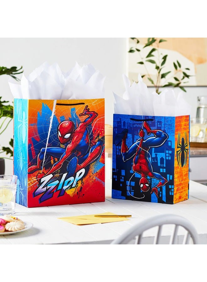 Hallmark Spider-Man, 13", 1 Extra Large 15" Marvel Superhero Gift Bag Bundle for Kids, Christmas, Halloween, Birthdays, Assorted, Red, orange, blue - Image 2