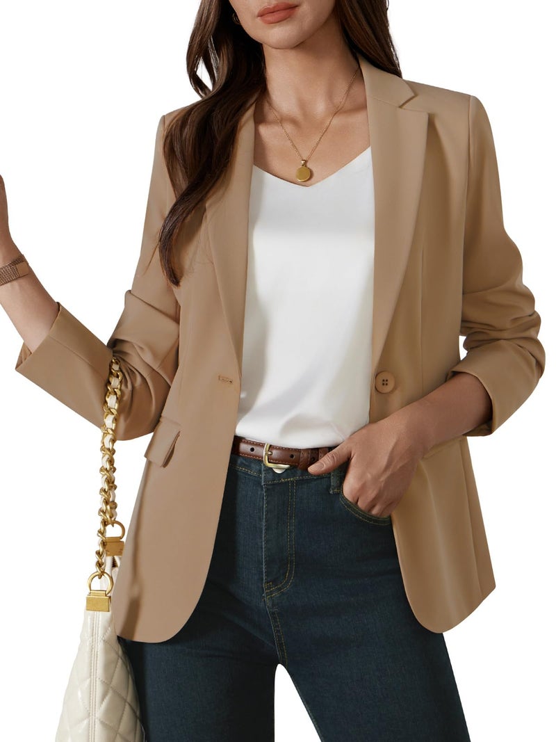 Kelyaa Womens One Button Blazer Casual Open Front Long Sleeve Suit Jackets Business Work Office Blazers with Pockets Dark Khaki - Image 1