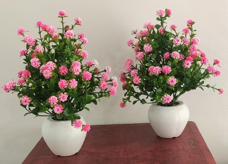BAARIG BAARIG Set of 2 Table Flower top Bonsai for Home Shop Office Gifting Bonsai Wild Artificial Plant with Pot 20 cm Pink  - Image 4