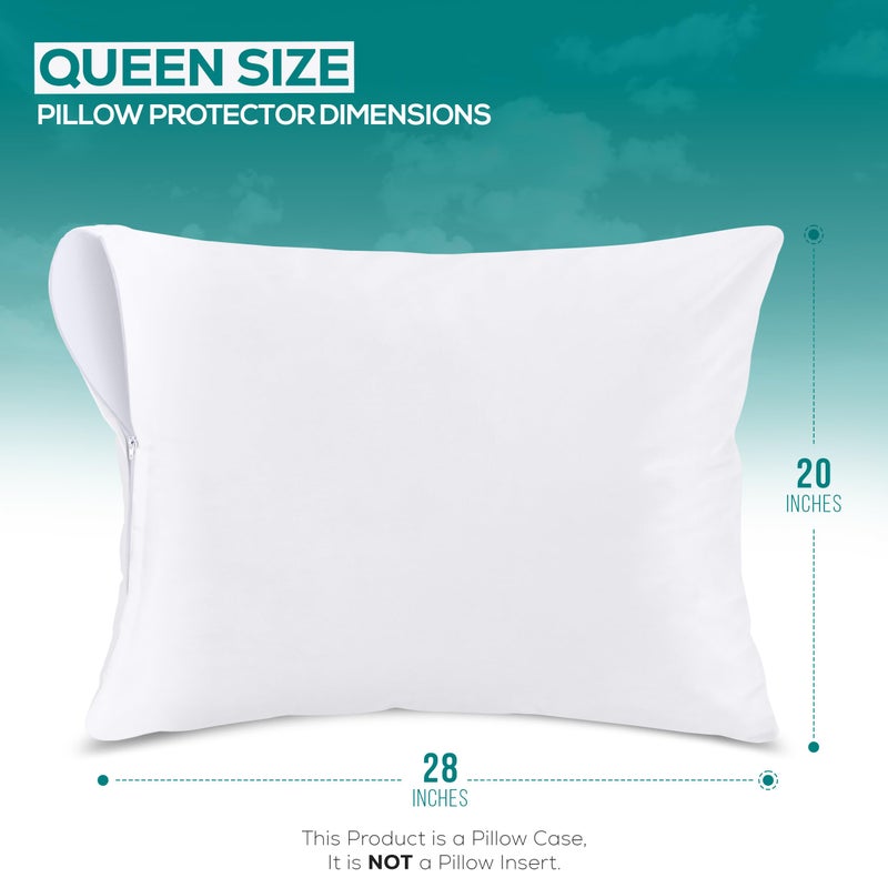 Utopia Bedding Waterproof Pillow Protectors Zippered Queen Size (2 Pack, White), Zippered Pillowcases, Bed Bug Proof Pillow Encasement Covers 20 x 28 Inches - Image 2