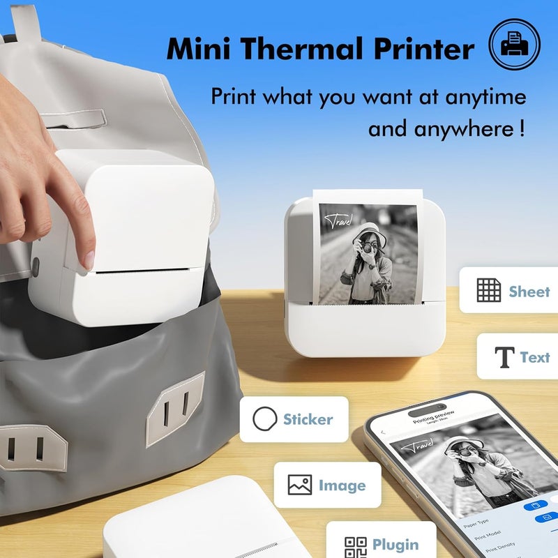 Yunseity 57mm Bluetooth Thermal Label Printer 57mm Portable Label Printer Wireless for Mobile Printing 203dpi Resolution for iOS for - Image 2